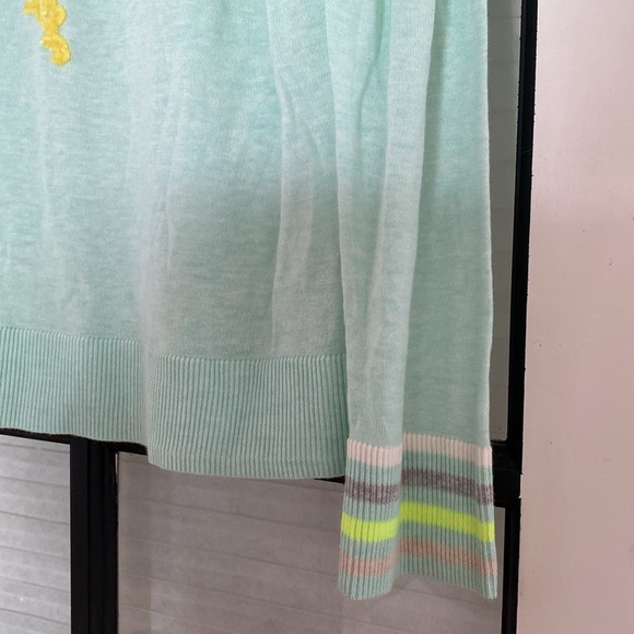 NWT Lisa Todd Aqua/ Yellow Flamingo Pullover Sweater - Picture 3 of 7